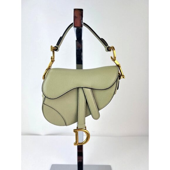 Christian Dior Goatskin Light Green Micro Saddle Bag with Strap - Picture 1 of 14